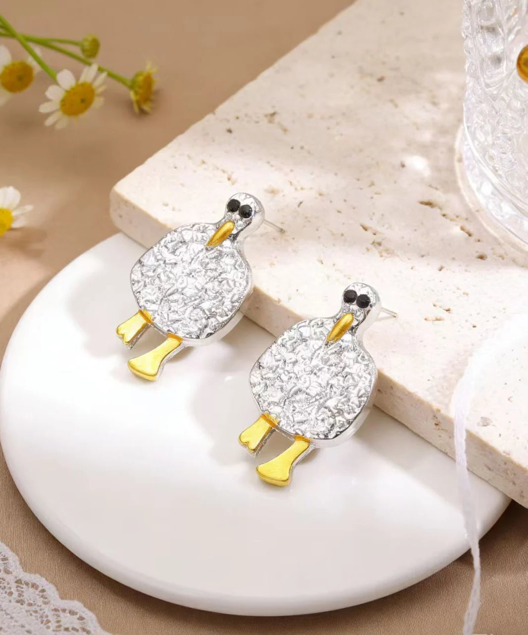 Boucles d'oreilles puces motif canard rétro pour femme 4
