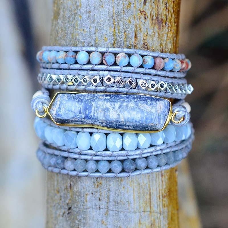 Bracelet Bohème Enroulé avec Topaze Bleue 0