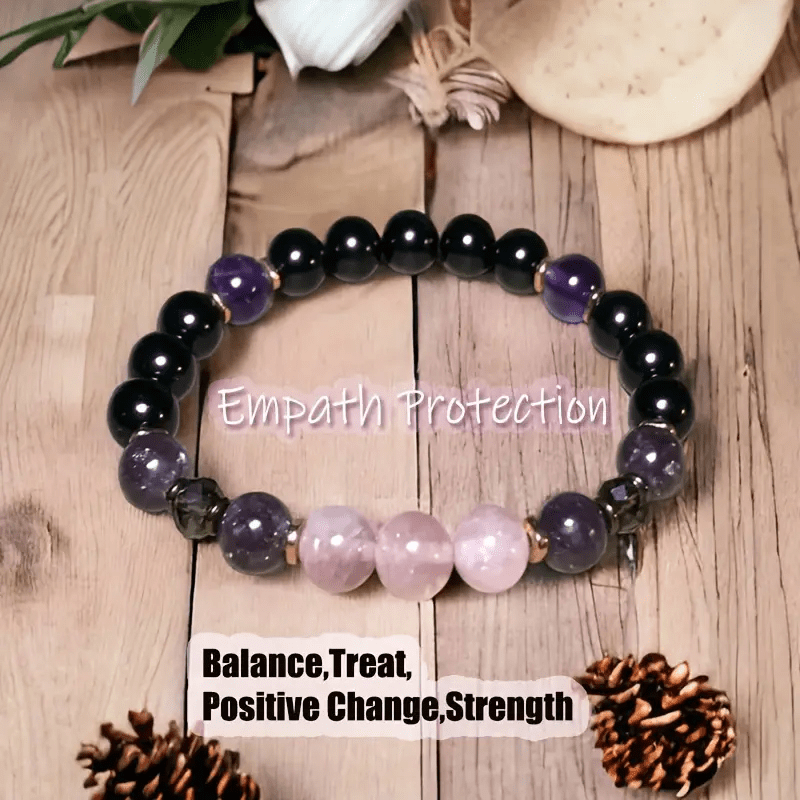 Bracelet en perles d'améthyste et d'obsidienne 3