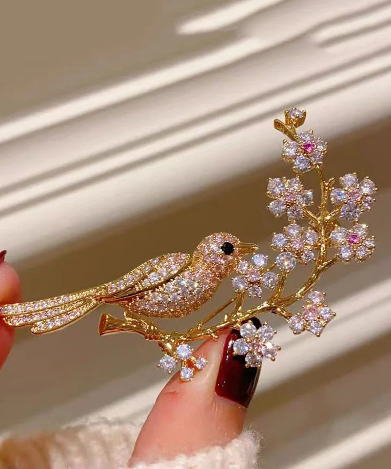 Broche Femme Tendance Fleur de Prunier Doré pour Vêtement 0