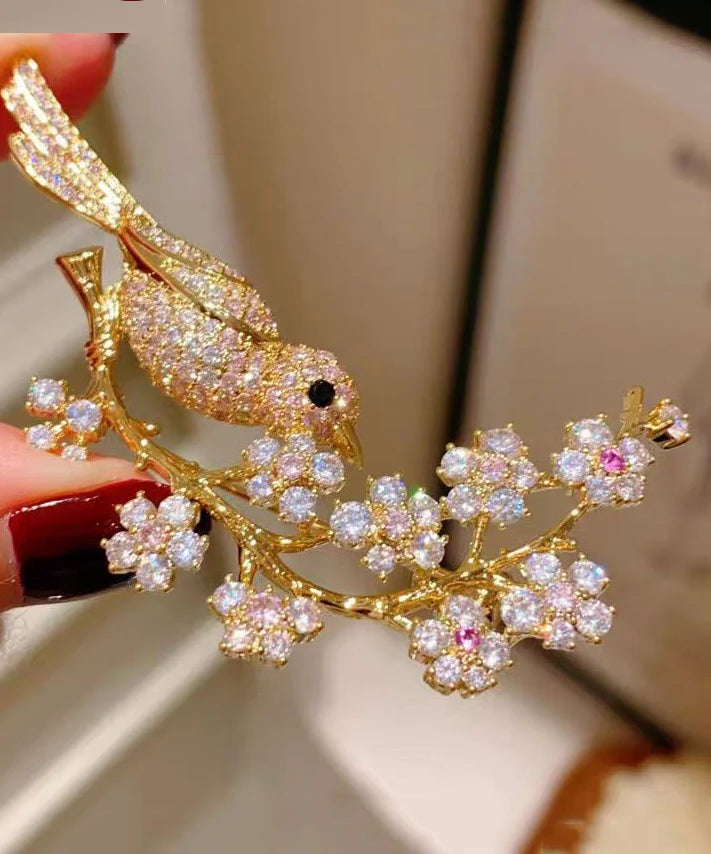 Broche Femme Tendance Fleur de Prunier Doré pour Vêtement 2