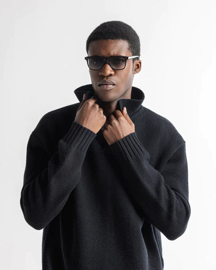 Pull Homme Hiver Col Roulé en Fil Doux Classique-1