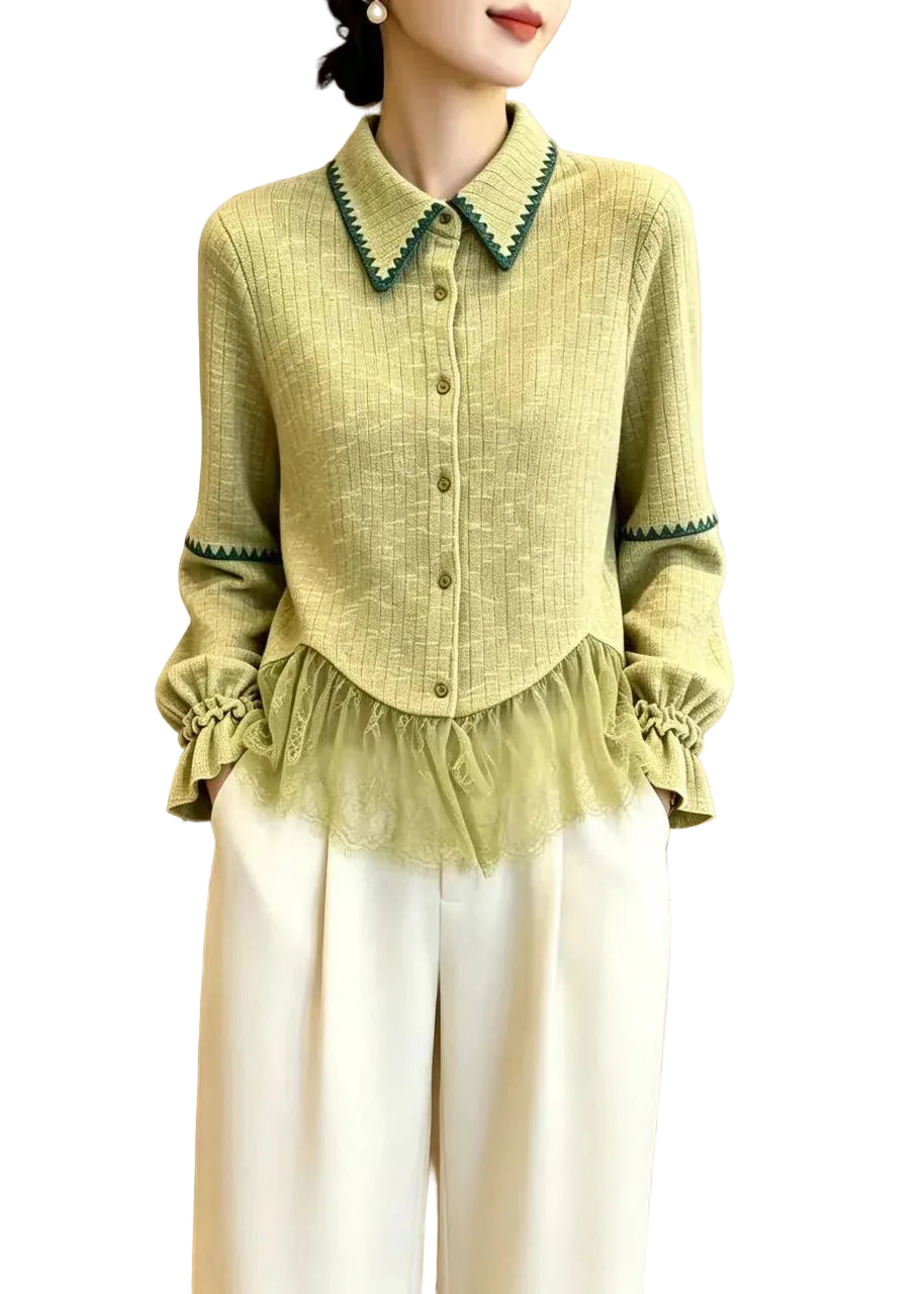 Cardigan Femme Col Rabattu Style Patchwork à Manches Évasées 0