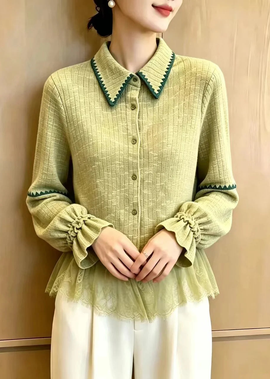 Cardigan Femme Col Rabattu Style Patchwork à Manches Évasées 1
