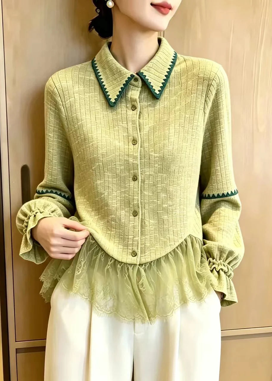 Cardigan Femme Col Rabattu Style Patchwork à Manches Évasées 2