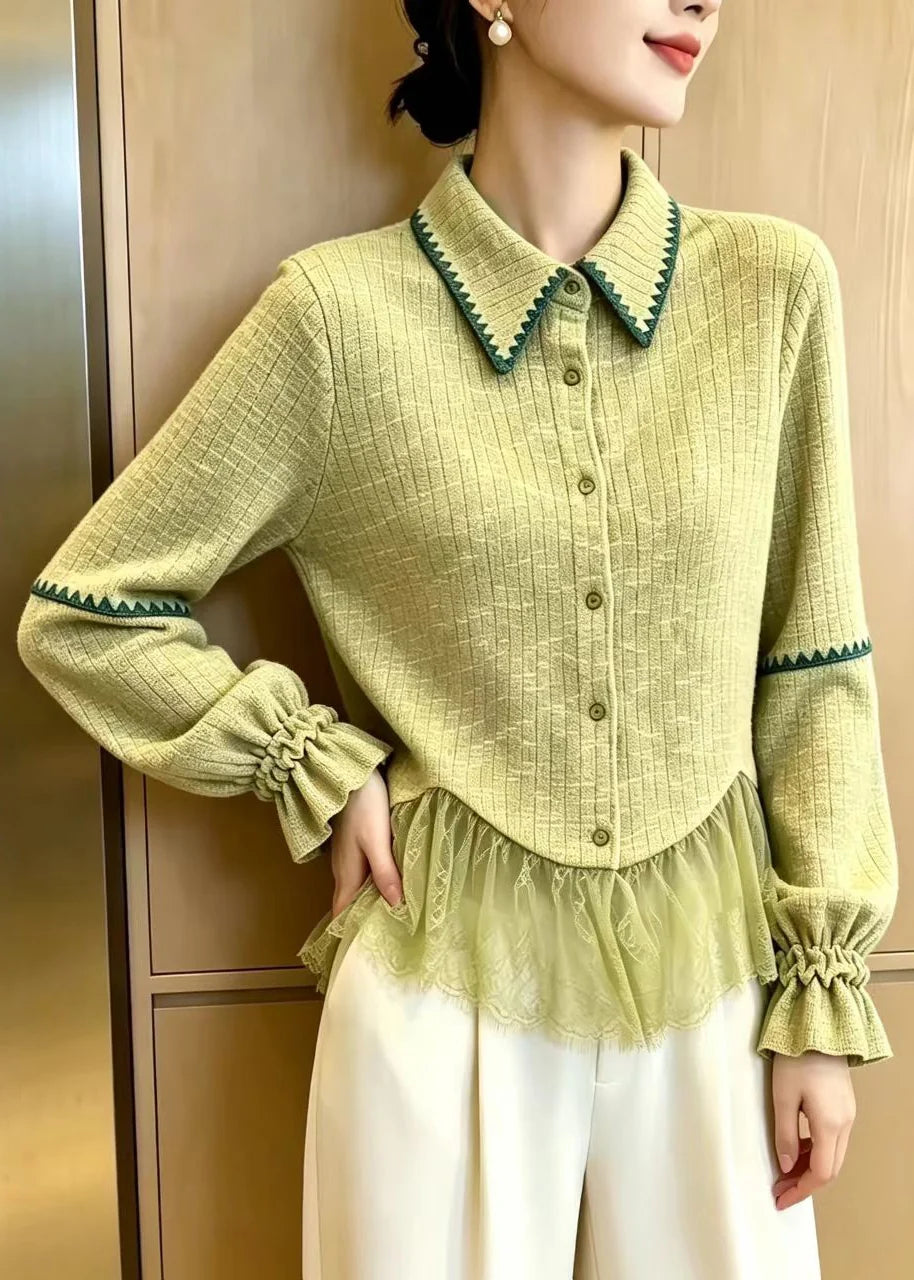 Cardigan Femme Col Rabattu Style Patchwork à Manches Évasées 4