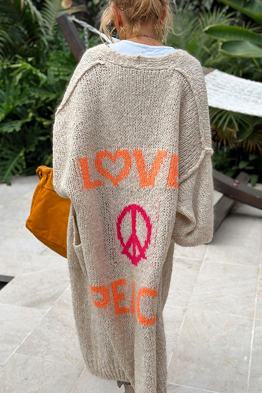 Cardigan Femme Midi Oversized avec Poches Imprimé Décontracté 1