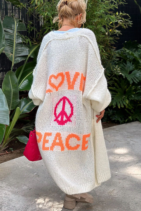 Cardigan Femme Midi Oversized avec Poches Imprimé Décontracté 2