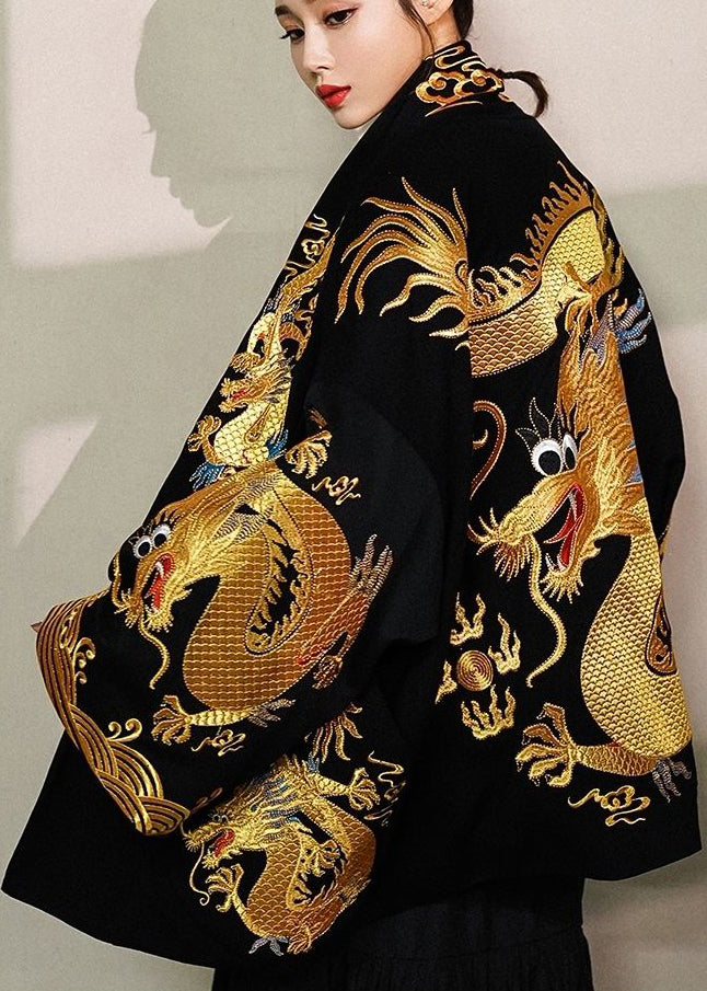 Cardigan Femme Oversized en Coton avec Motif Dragon 0