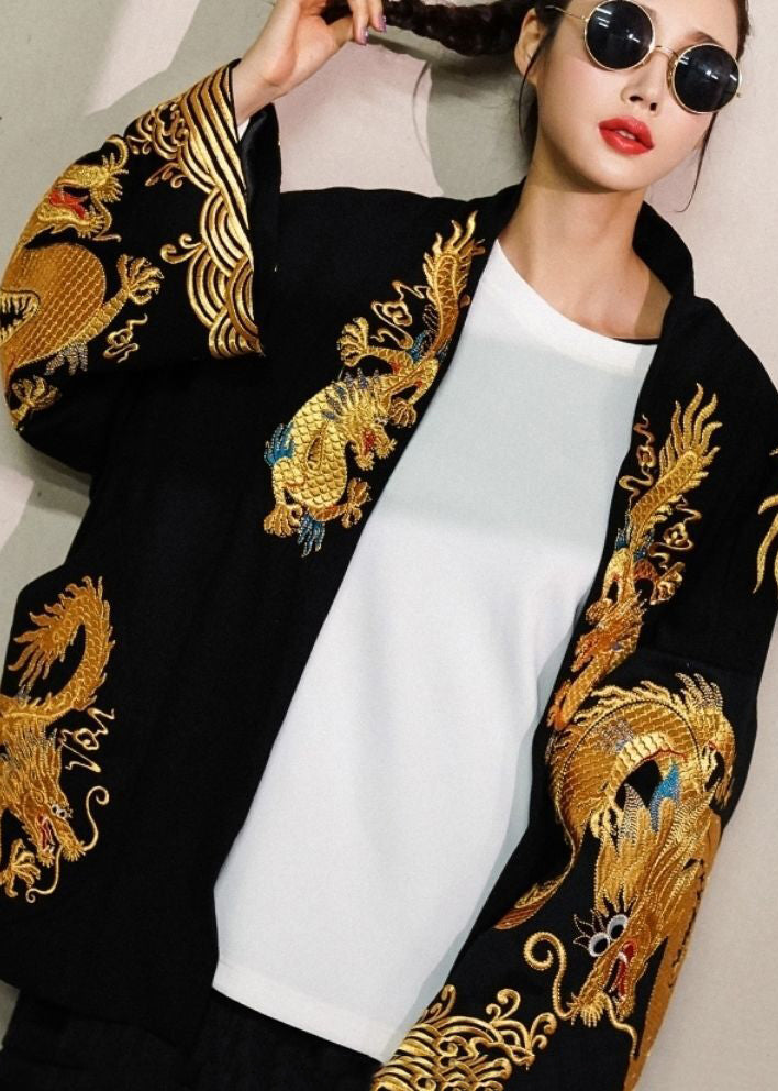 Cardigan Femme Oversized en Coton avec Motif Dragon 2