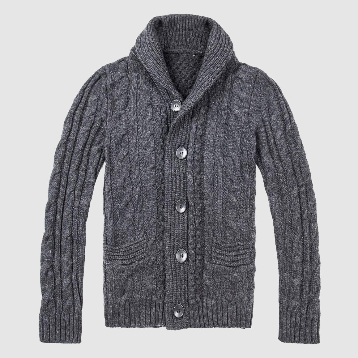 Cardigan Homme Torsadé à Col Châle avec Poches Avant 1