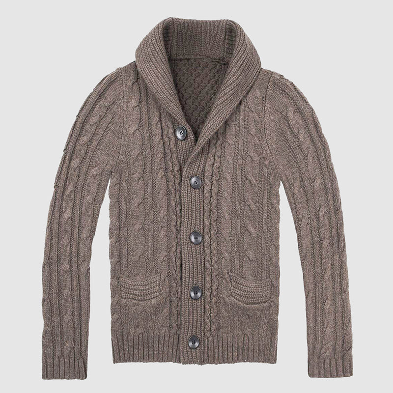 Cardigan Homme Torsadé à Col Châle avec Poches Avant 2