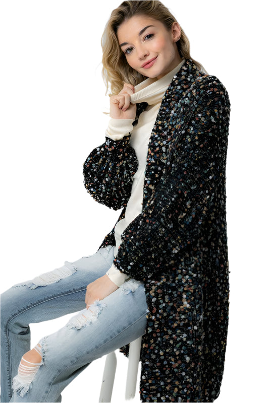 Cardigan Long Oversize Tricot Marlé Femme 0