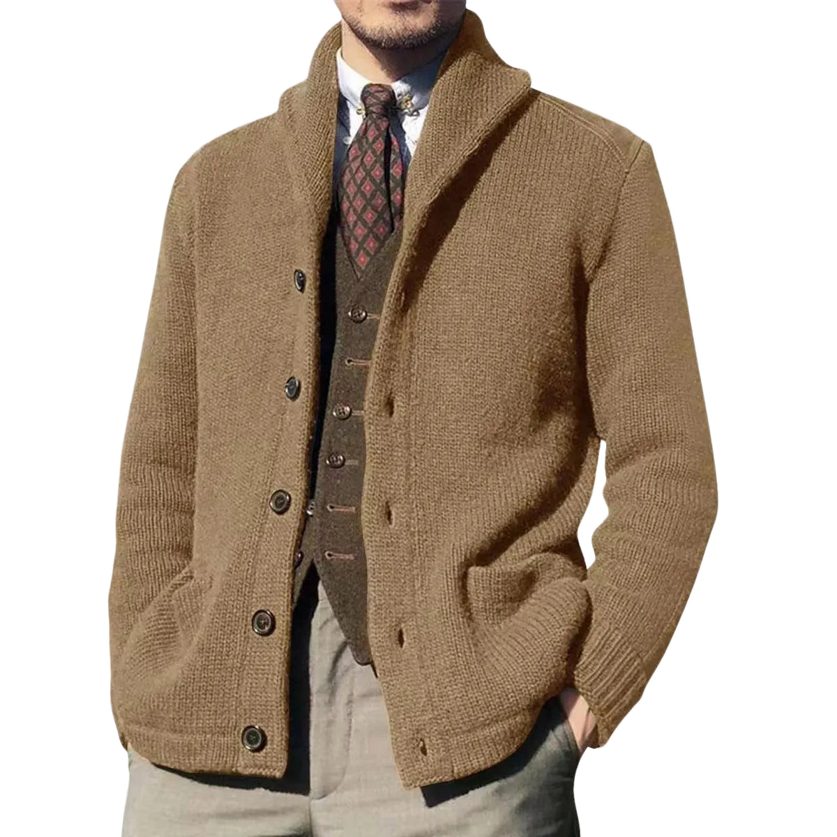 Cardigan Vintage à Col Revers pour Femme 0