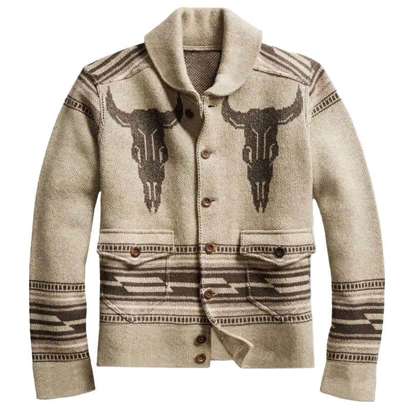 Cardigan Western pour Hommes avec Imprimé Taureau 0