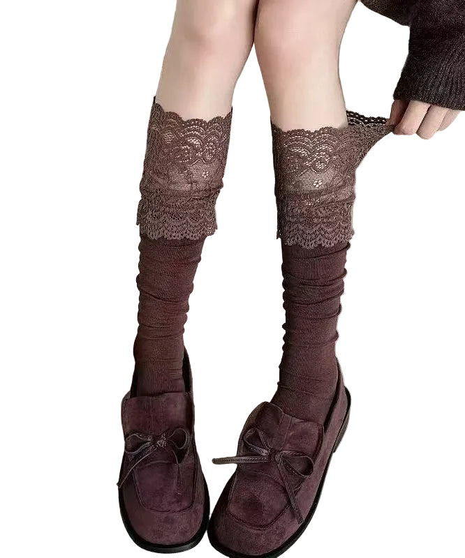 Chaussettes Mi-Mollet Patchwork Dentelle pour Femme 0