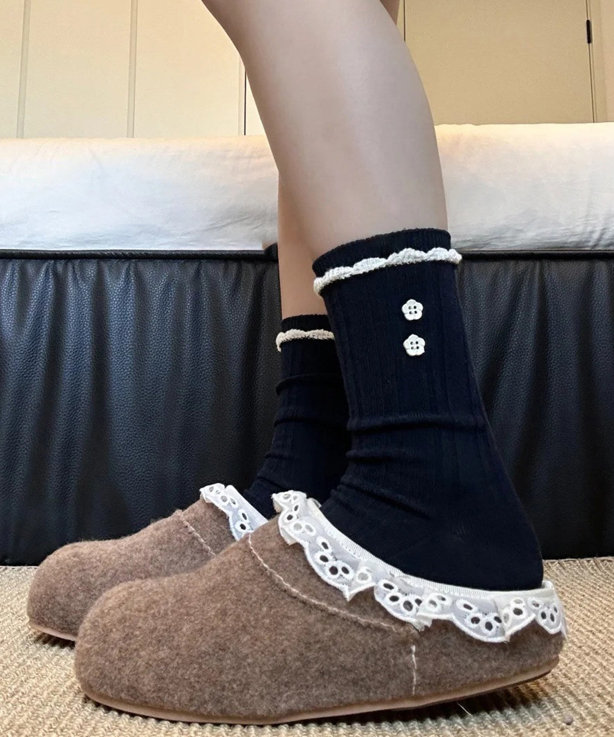 Chaussettes mi-mollet boutonnées pour femme style décontracté 3
