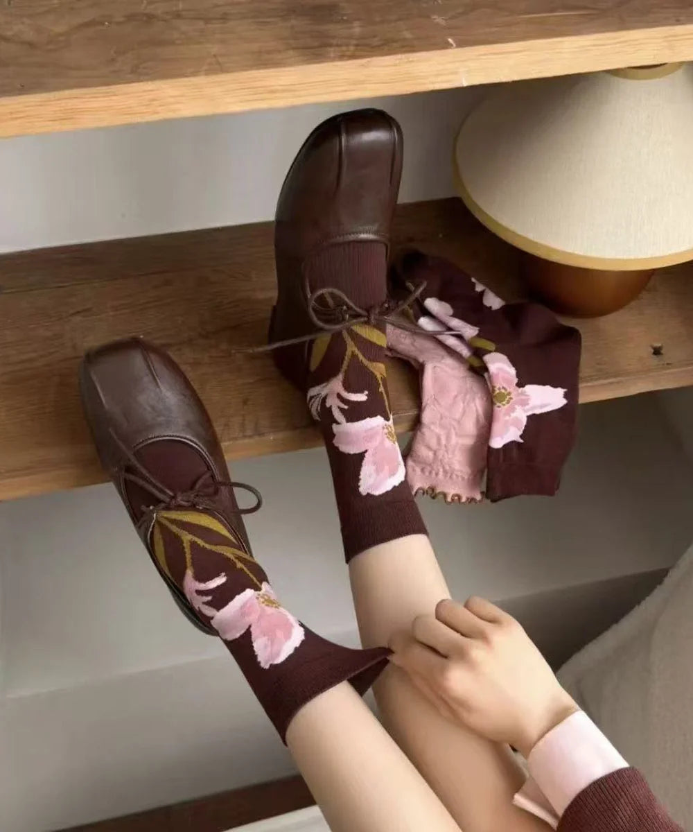 Chaussettes mi-mollet pour femme style jacquard japonais 2