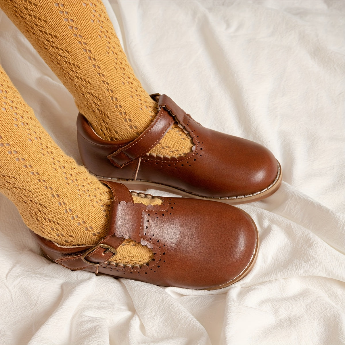 Chaussures Plates Filles Vintage Cuir Souple 2