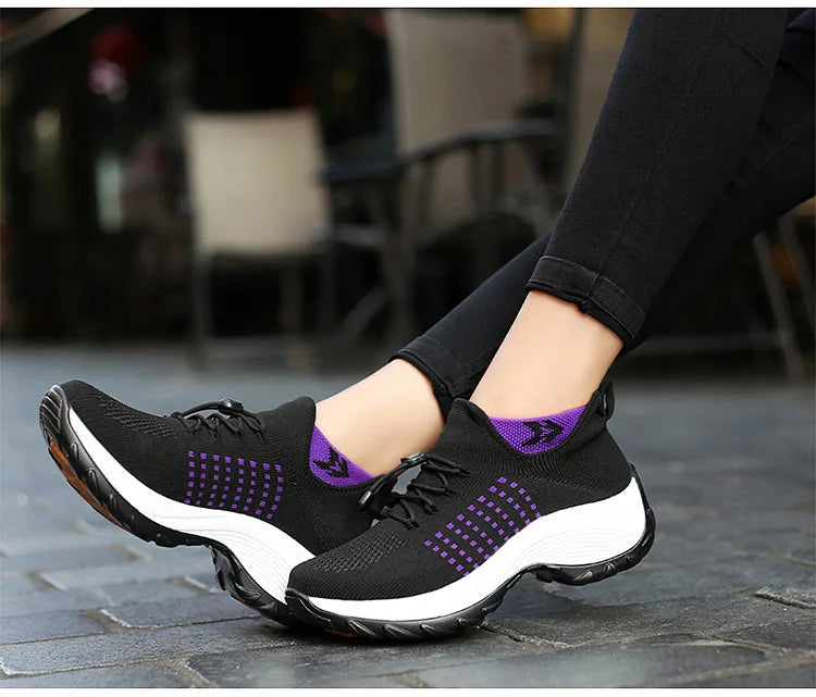Chaussures de Sport Femmes Tissu Maillé Respirant Semelle Épaisse 4