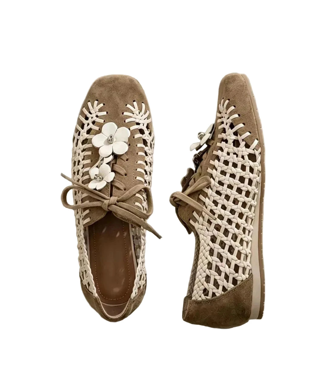 Chaussures plates femme décontractées à lacets avec détails floraux ajourés 0