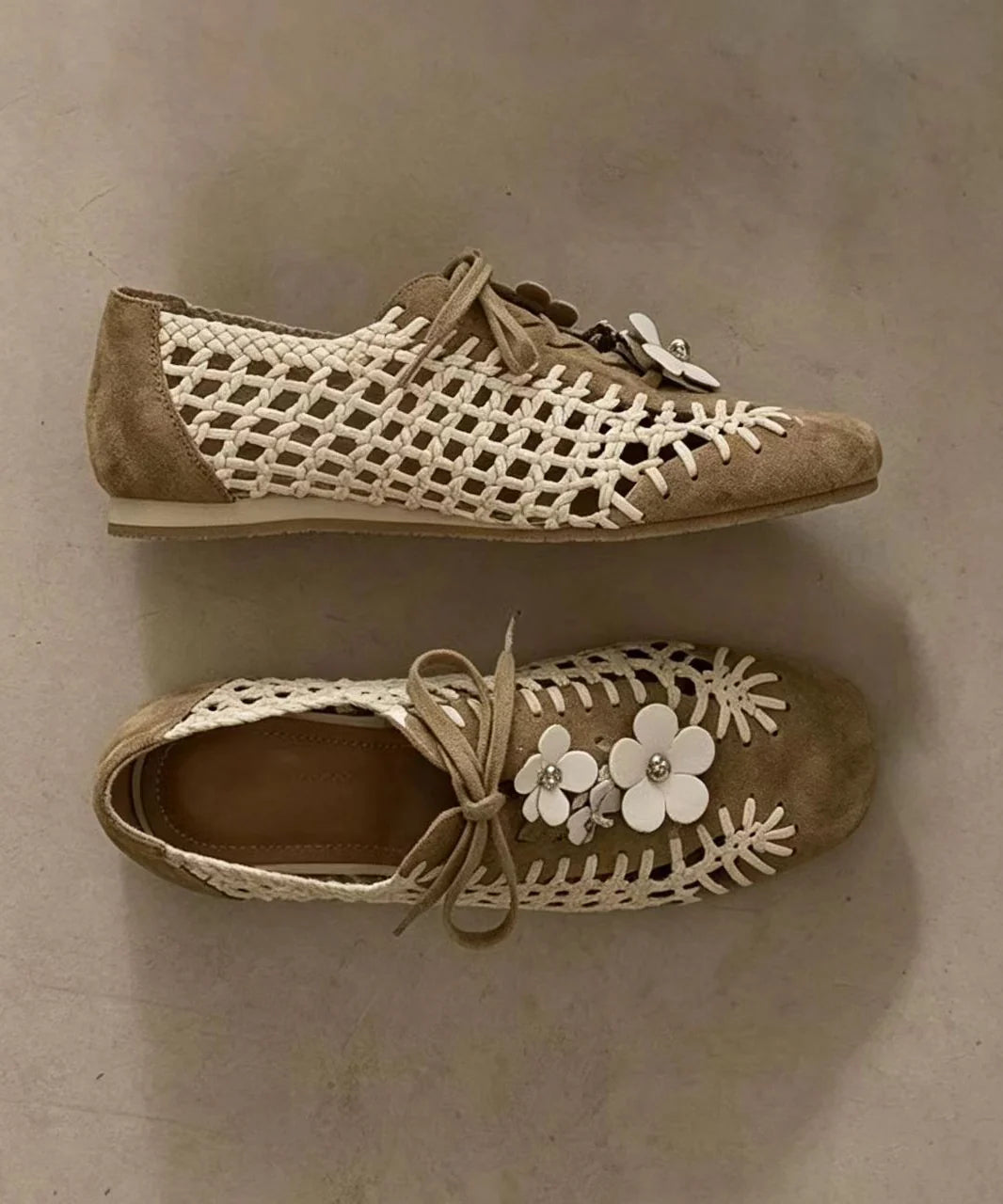 Chaussures plates femme décontractées à lacets avec détails floraux ajourés 4