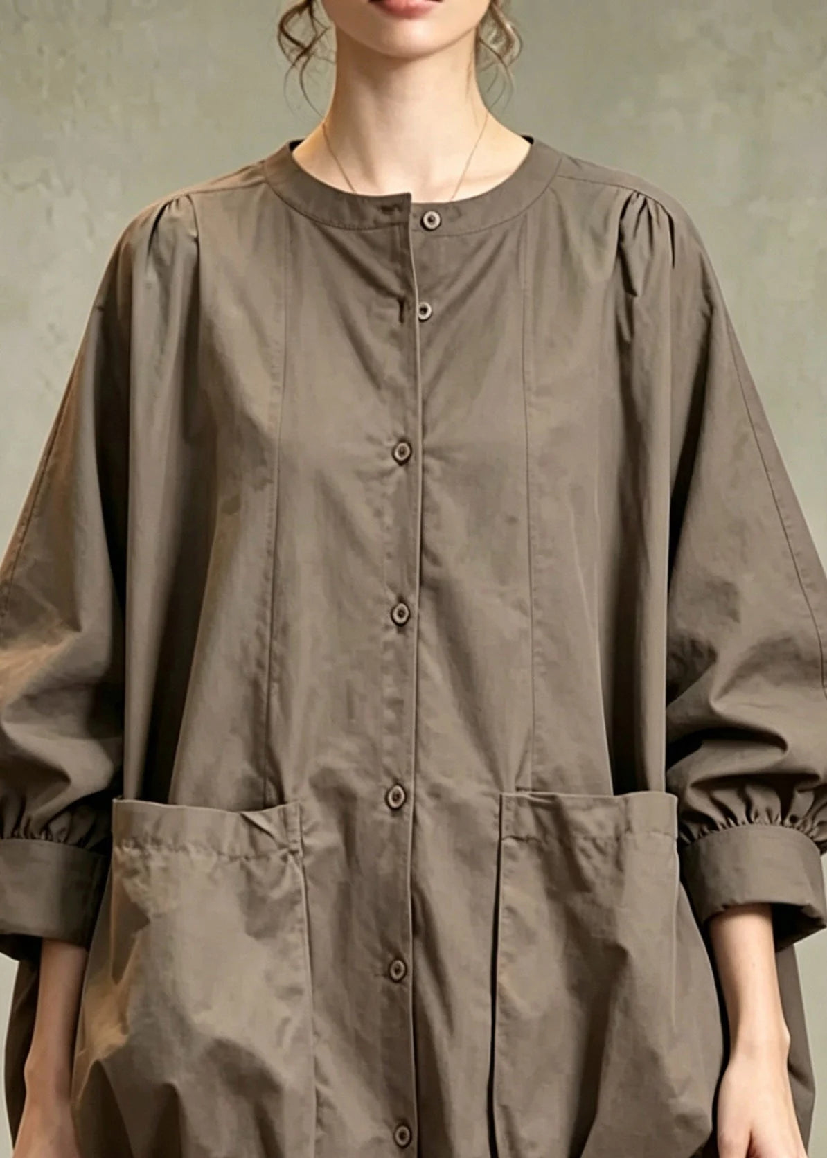 Chemise Femme Ample Col Rond avec Poches Automne 1
