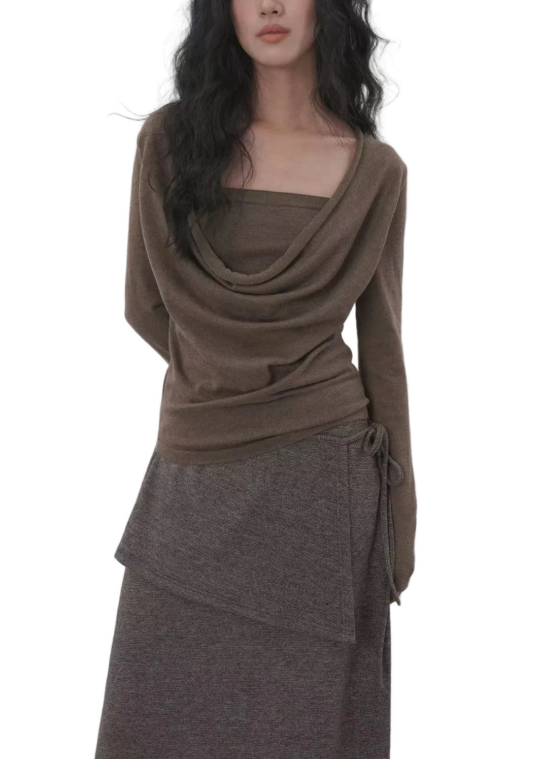 Chemise Femme Col Bénitier Manches Longues Style Deux Pièces 0