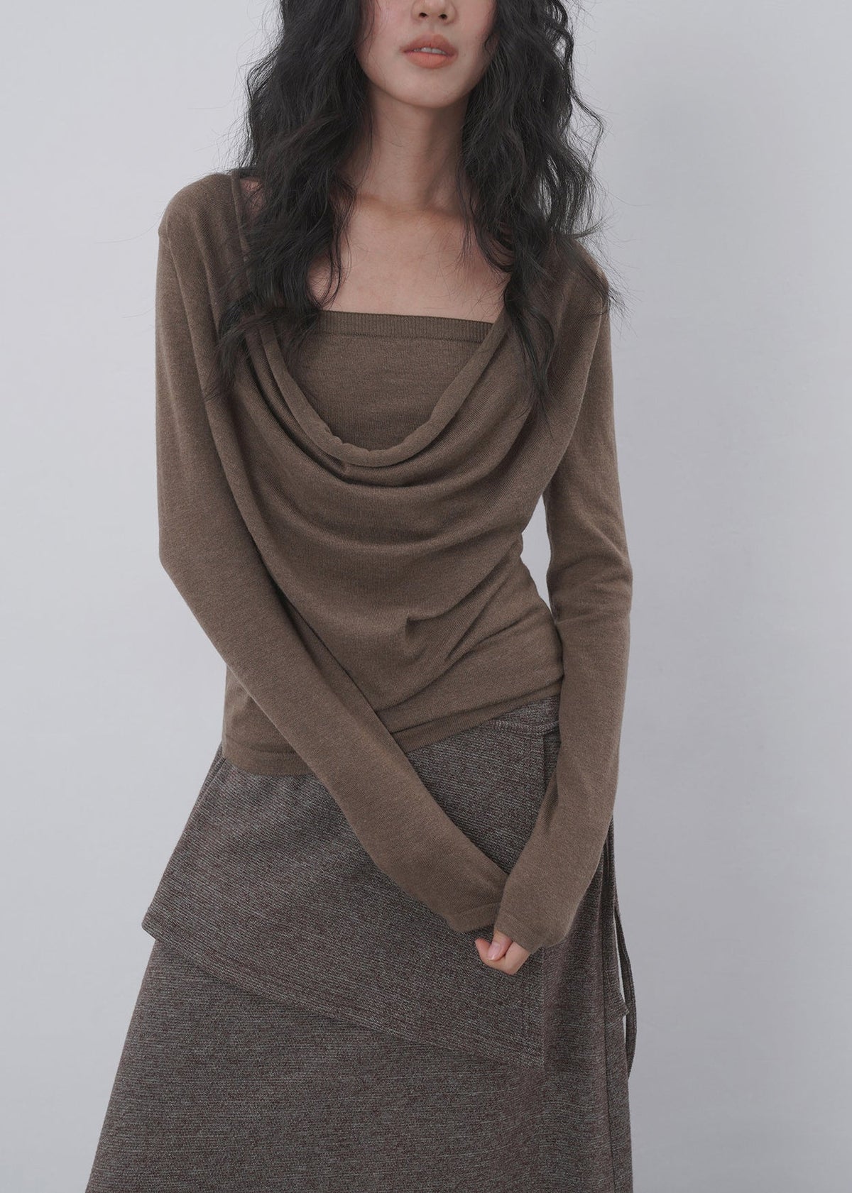 Chemise Femme Col Bénitier Manches Longues Style Deux Pièces 1