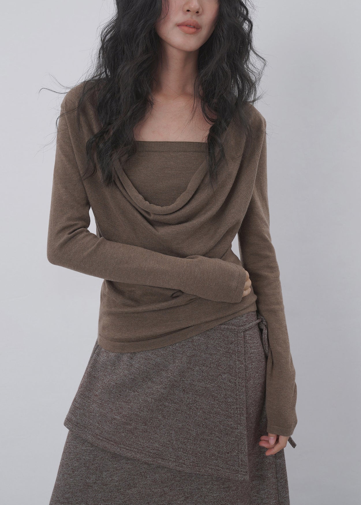 Chemise Femme Col Bénitier Manches Longues Style Deux Pièces 2