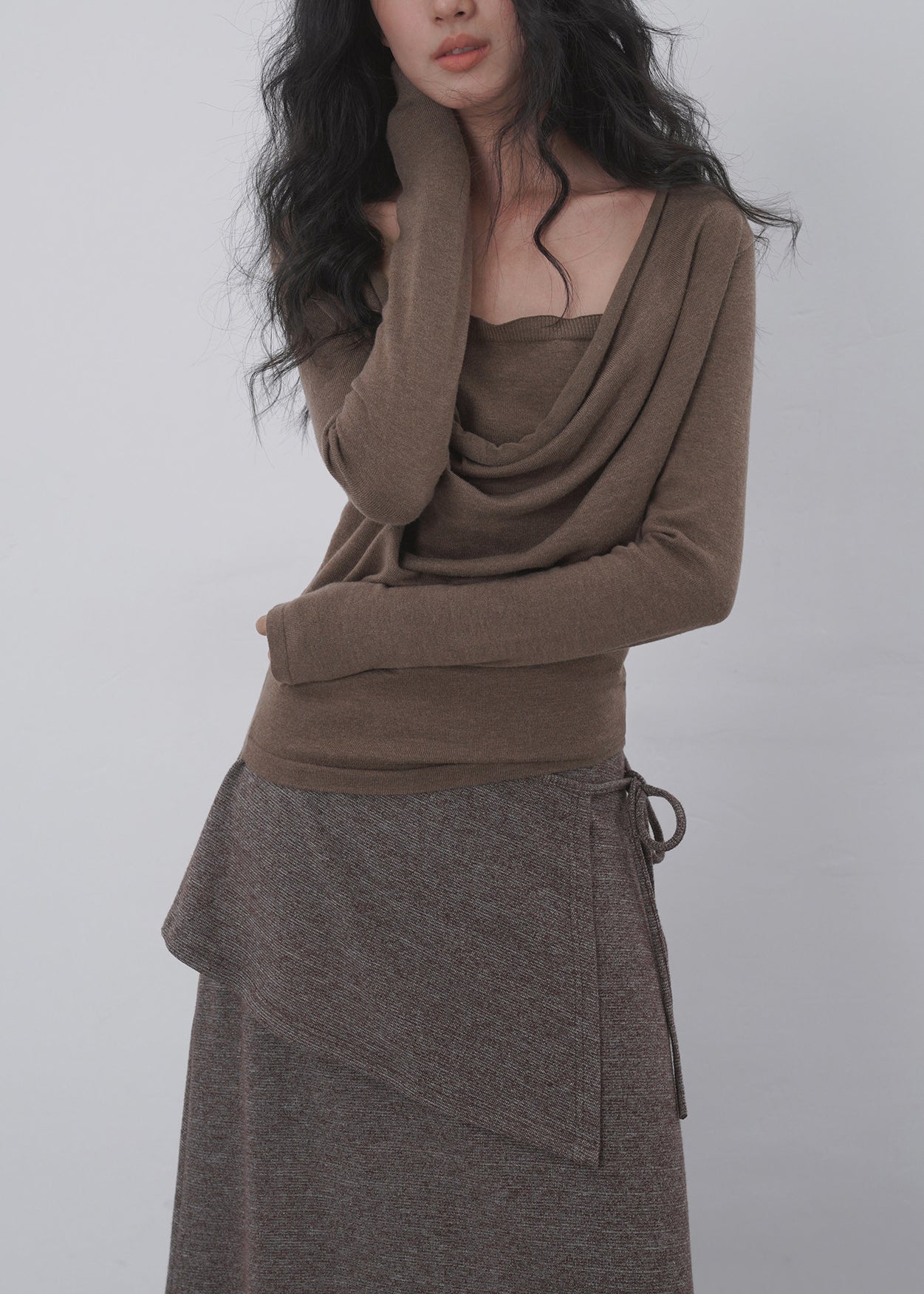 Chemise Femme Col Bénitier Manches Longues Style Deux Pièces 3