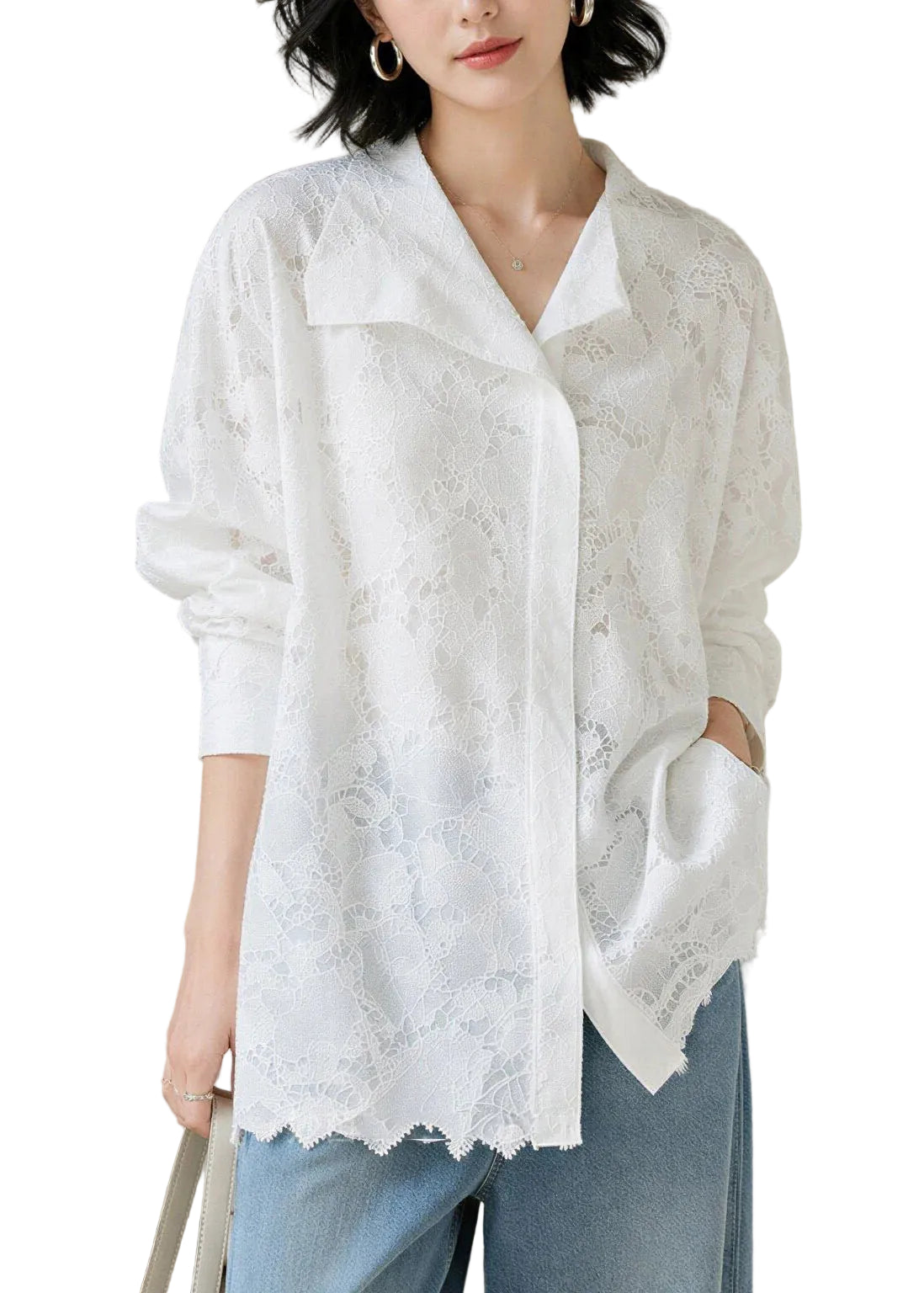 Chemise Femme Col Claudine Dentelle Automne 0