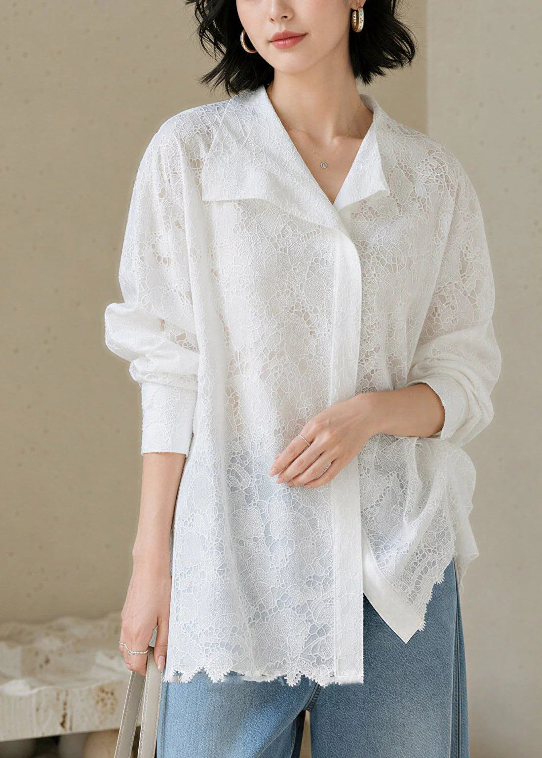 Chemise Femme Col Claudine Dentelle Automne 2