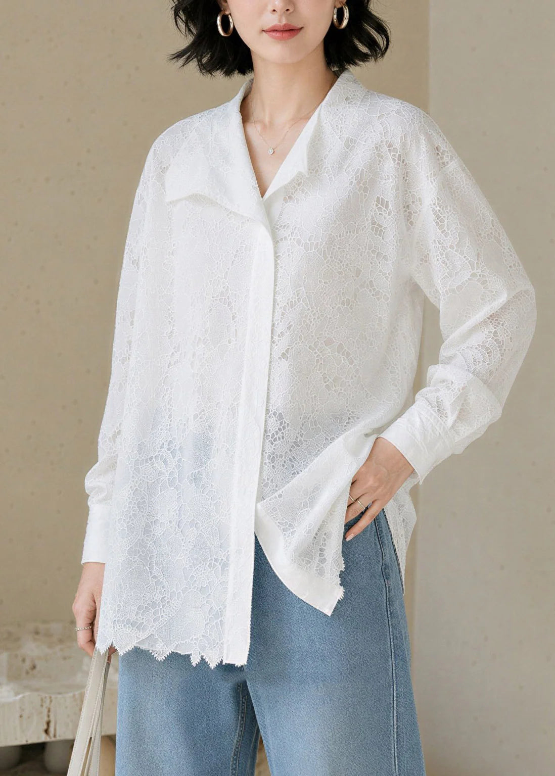 Chemise Femme Col Claudine Dentelle Automne 3