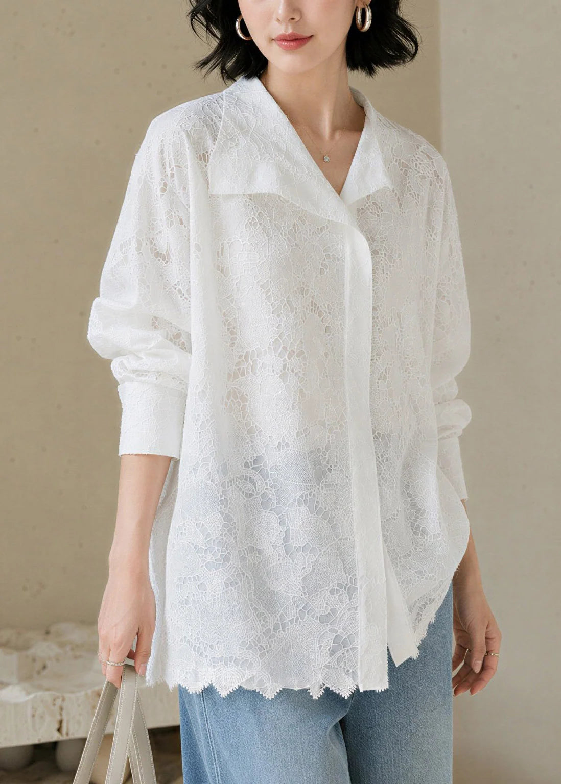 Chemise Femme Col Claudine Dentelle Automne 4