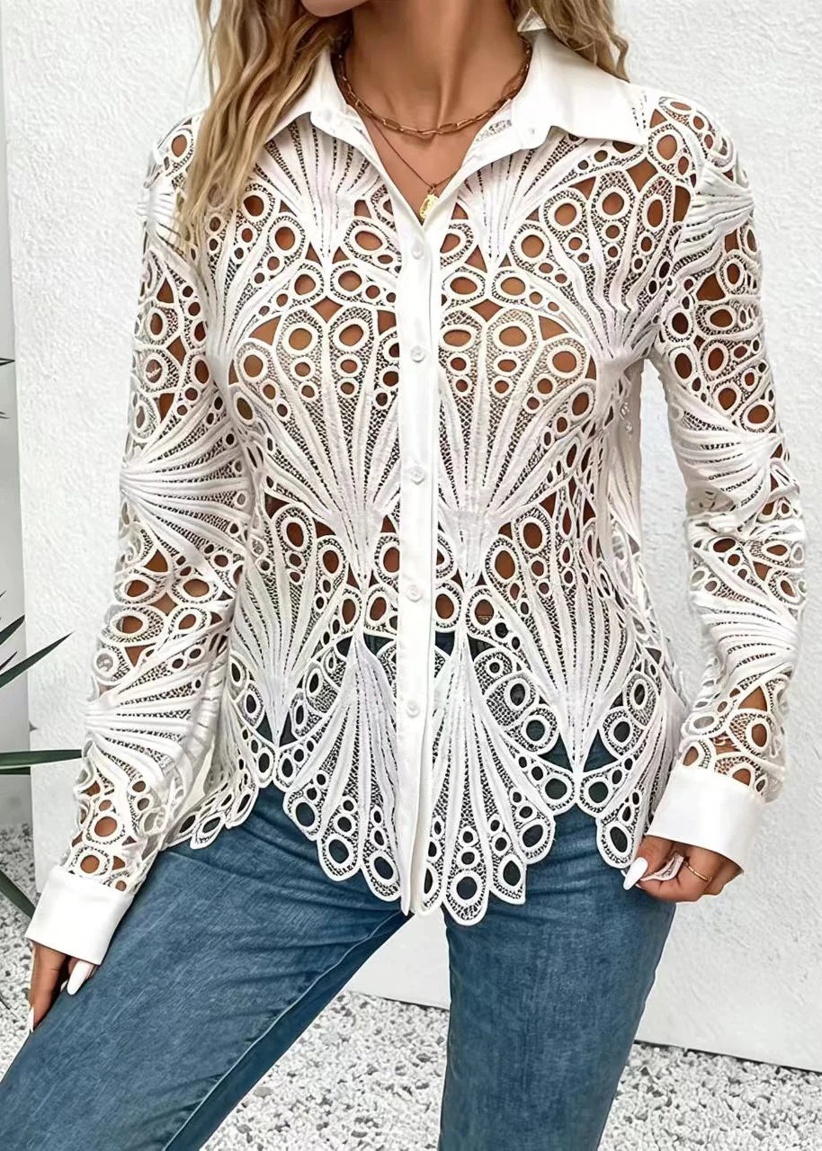 Chemise Femme Col Rabattu Dentelle Ajourée Automne 1