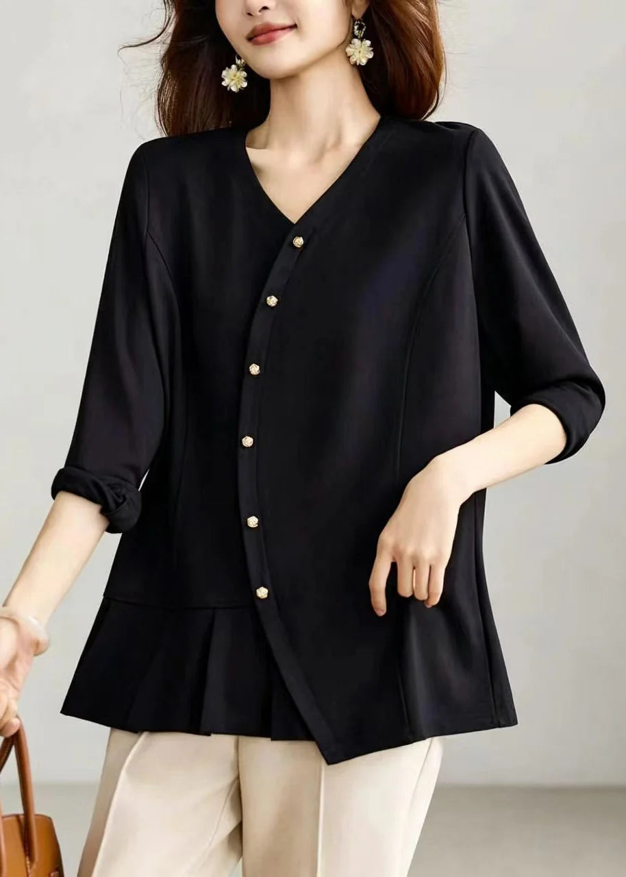 Chemise Femme Décontractée Col V Plissée Manches Longues 1