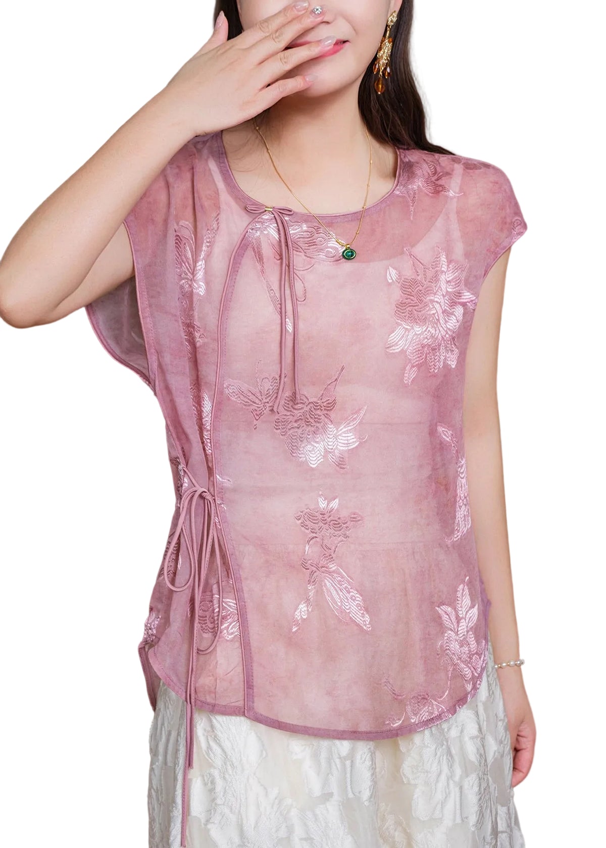 Chemise Femme Rétro Manches Courtes à Nouer 0