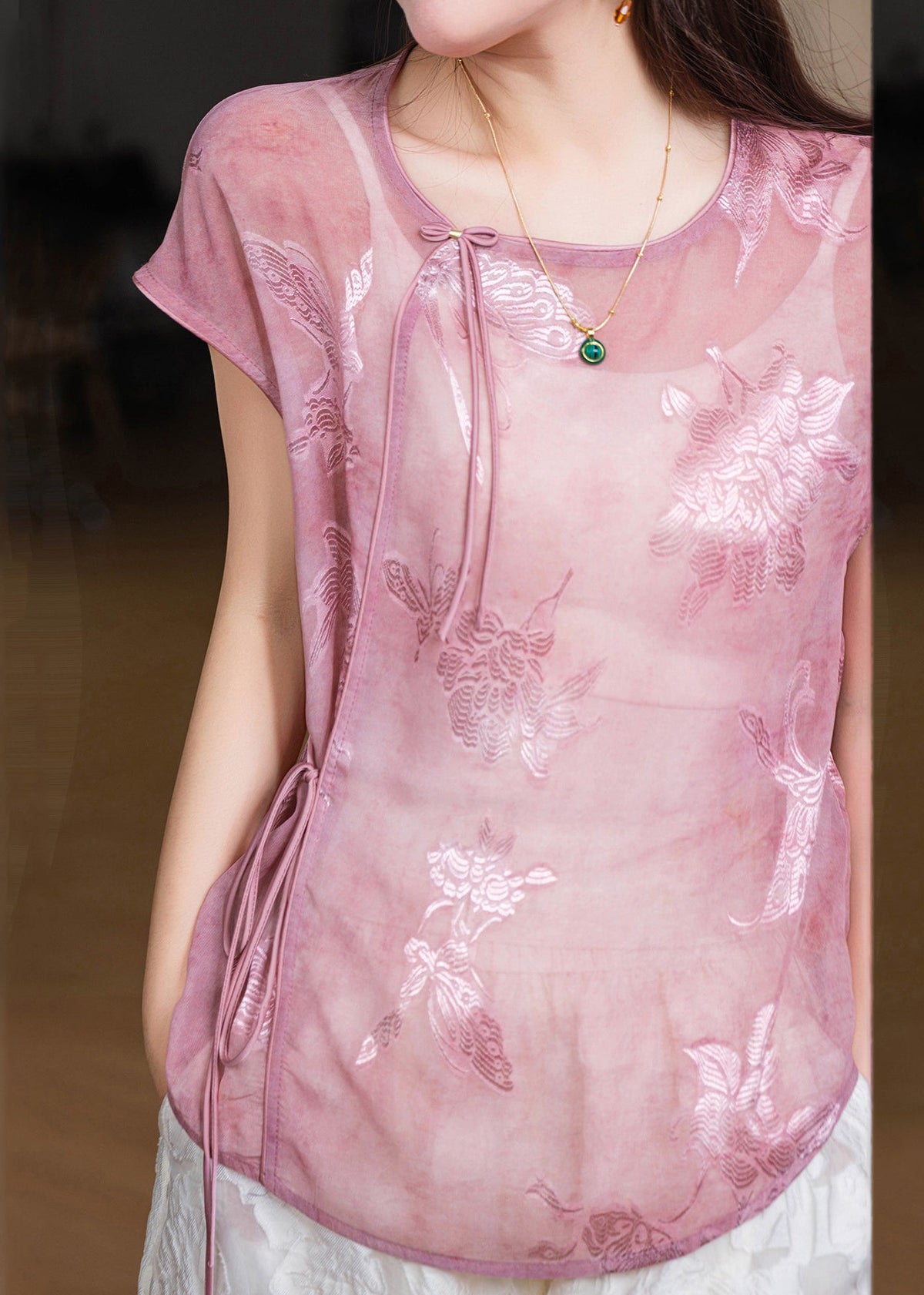 Chemise Femme Rétro Manches Courtes à Nouer 1