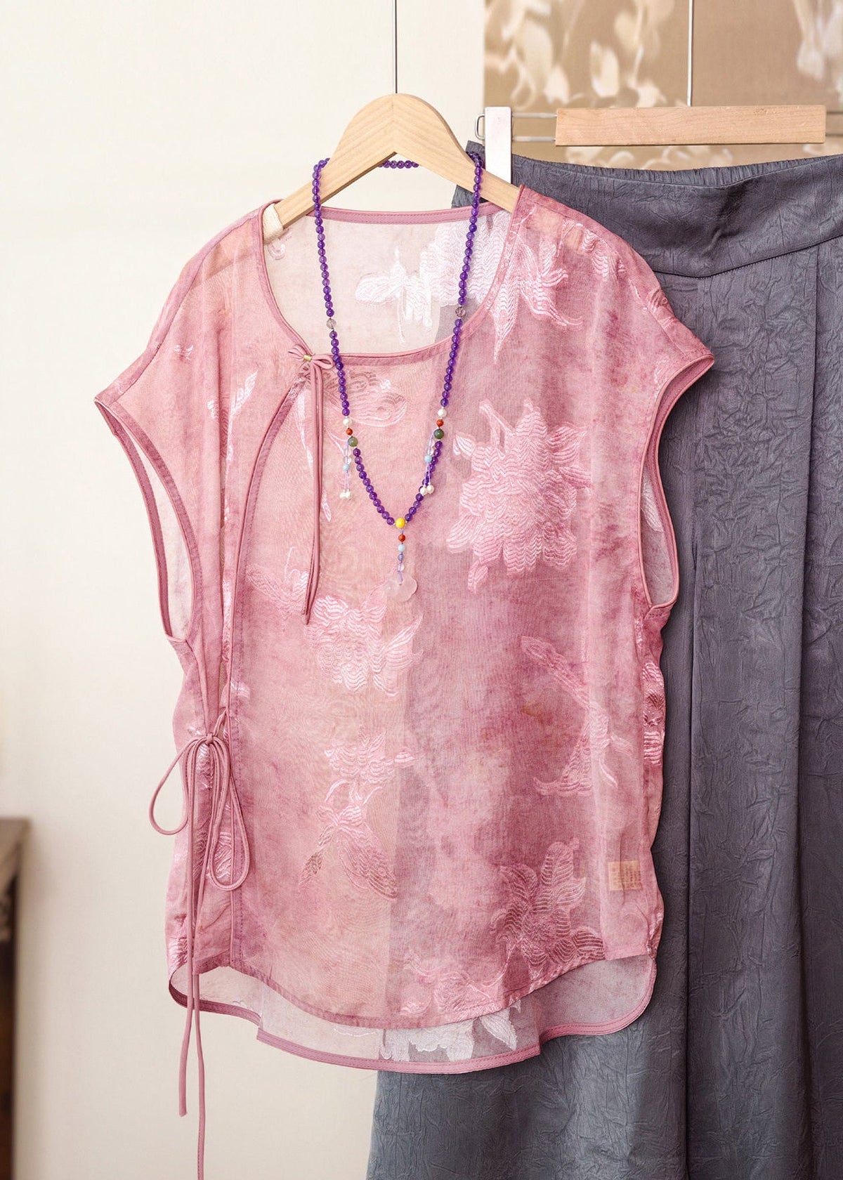 Chemise Femme Rétro Manches Courtes à Nouer 2