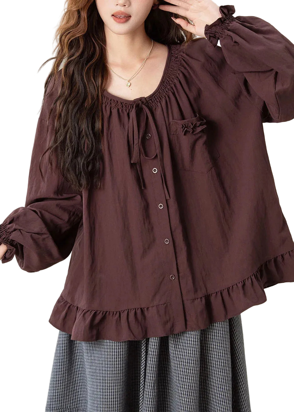 Chemise Femme à Lacets et Manches Lanternes 0