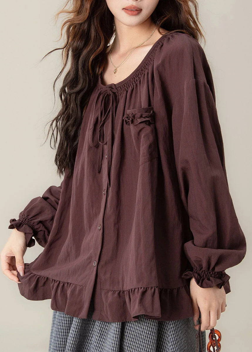 Chemise Femme à Lacets et Manches Lanternes 1