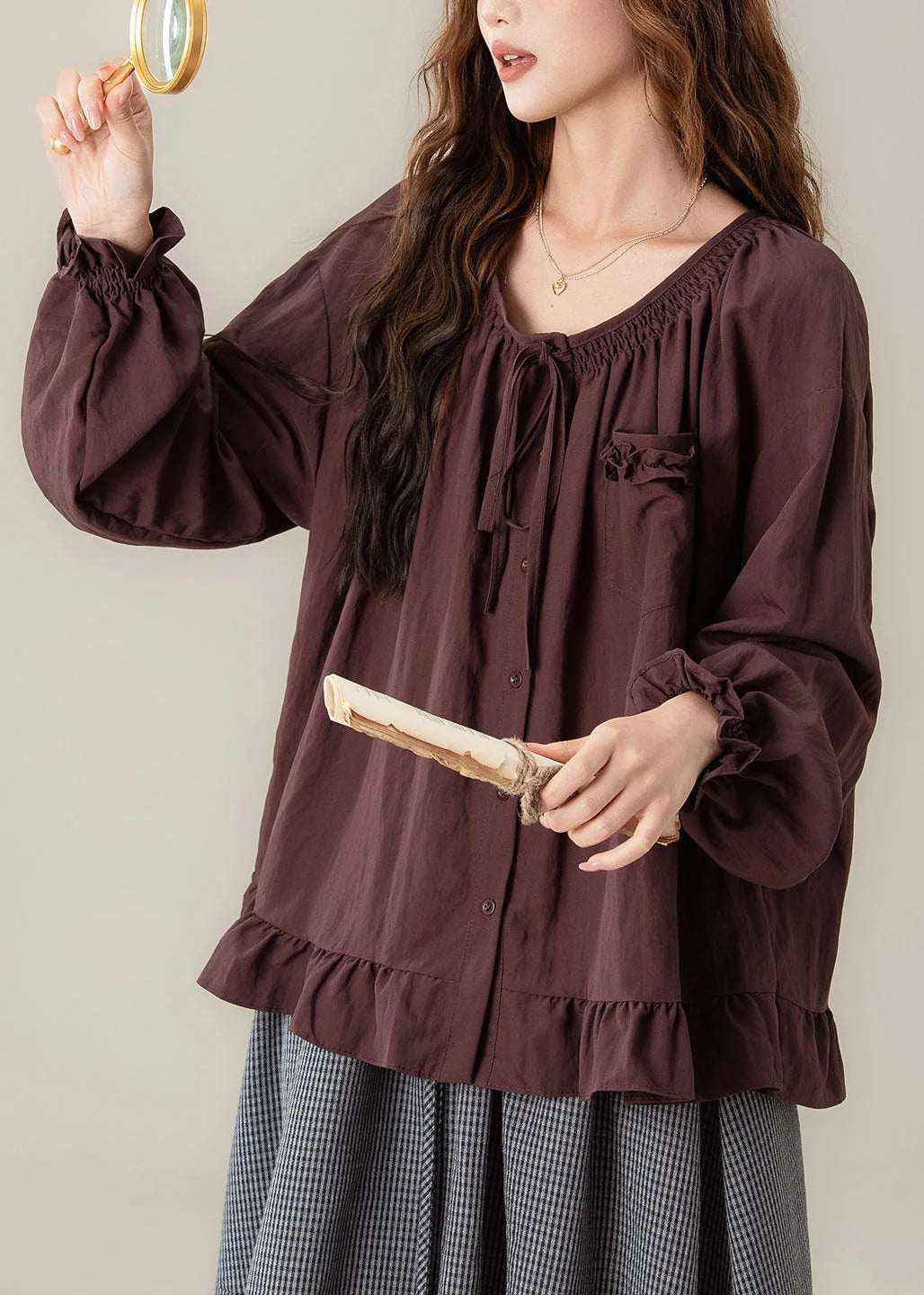 Chemise Femme à Lacets et Manches Lanternes 2