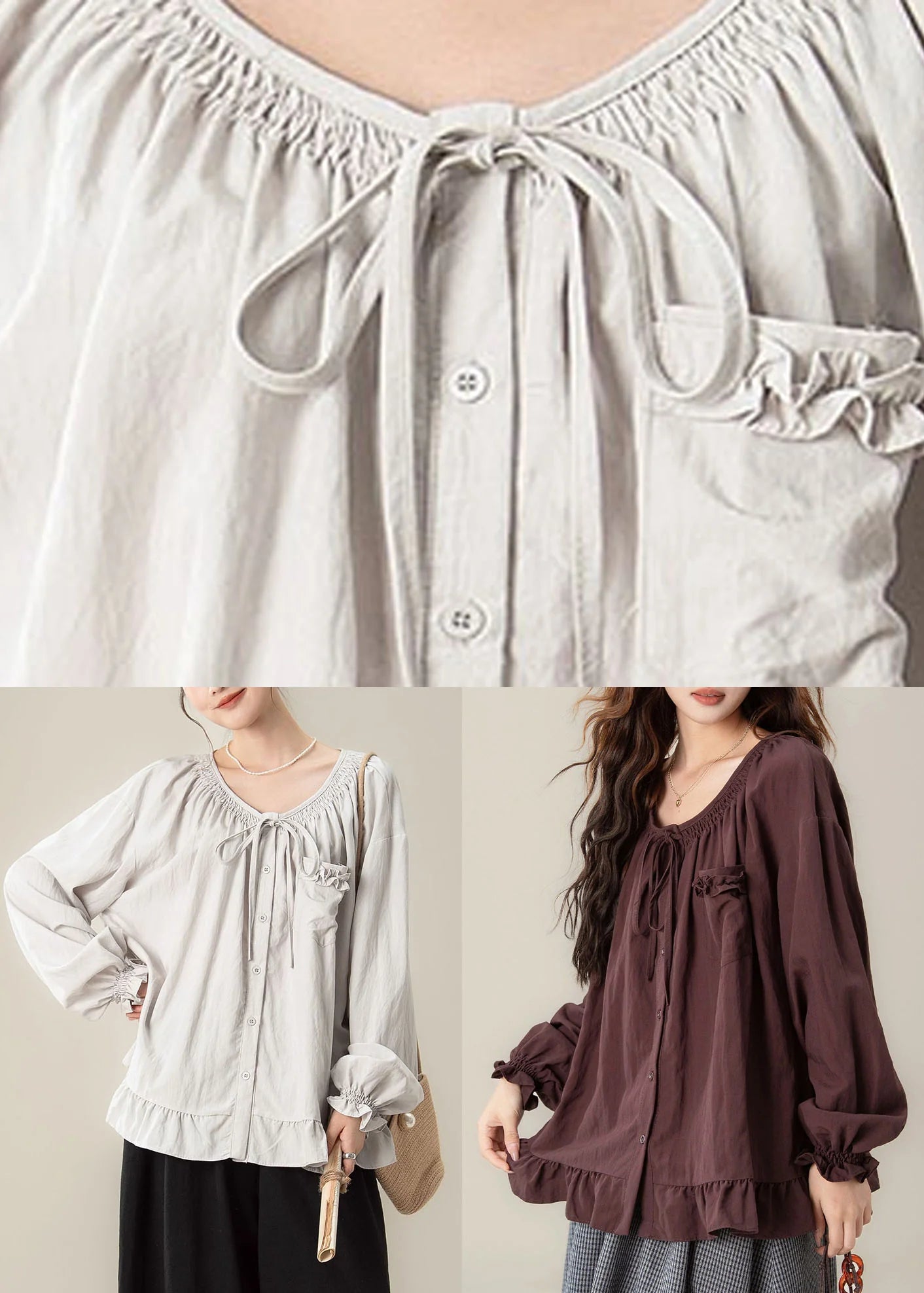 Chemise Femme à Lacets et Manches Lanternes 4