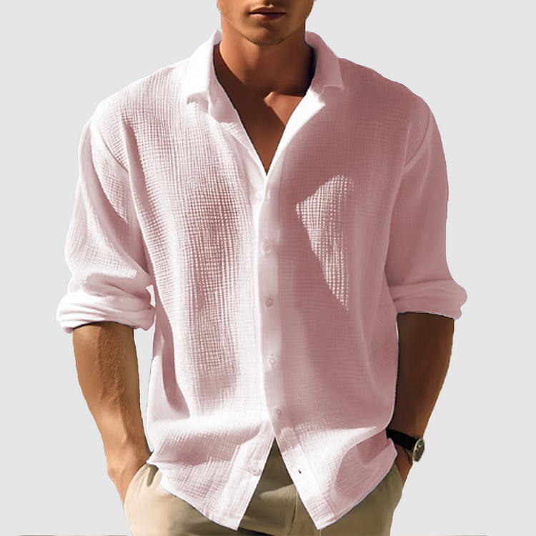 Chemise Homme Casual Unie à Manches Longues avec Revers
