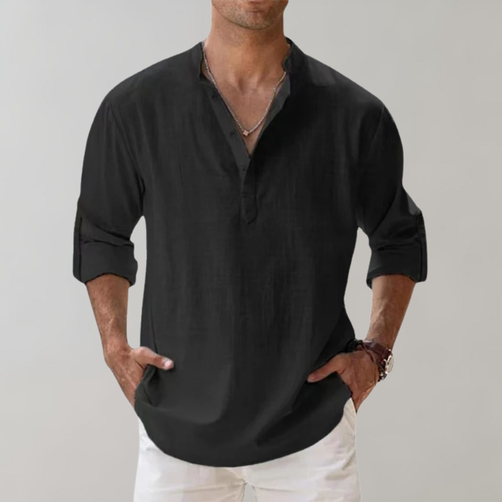 Chemise Homme Oversize Col Montant en Lin Doux 3