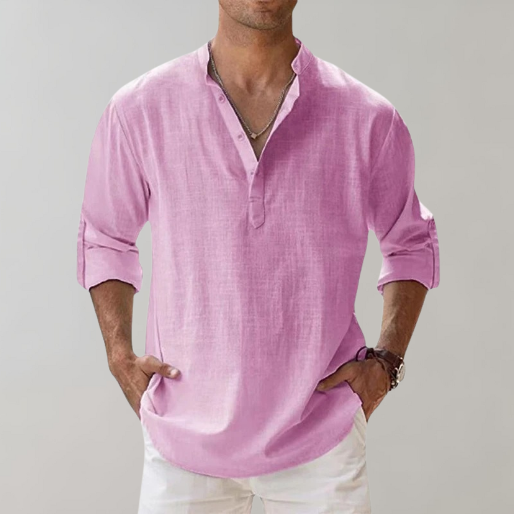 Chemise Homme Oversize Col Montant en Lin Doux 7