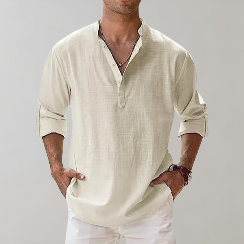 Chemise Homme Oversize Col Montant en Lin Doux 8