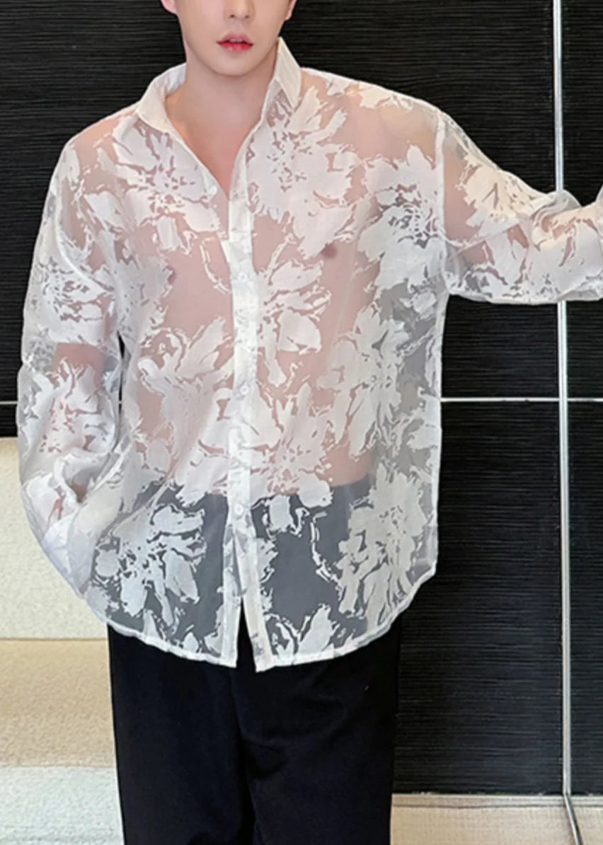 Chemise Homme Oversize à Imprimé en Tulle Transparent 1
