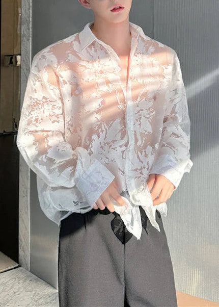 Chemise Homme Oversize à Imprimé en Tulle Transparent 2